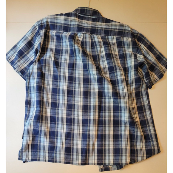 Nautica Linen Blend Button Up Shirt Mens Size‎ Large Short Sleeve Blue Plaid - Picture 3 of 3